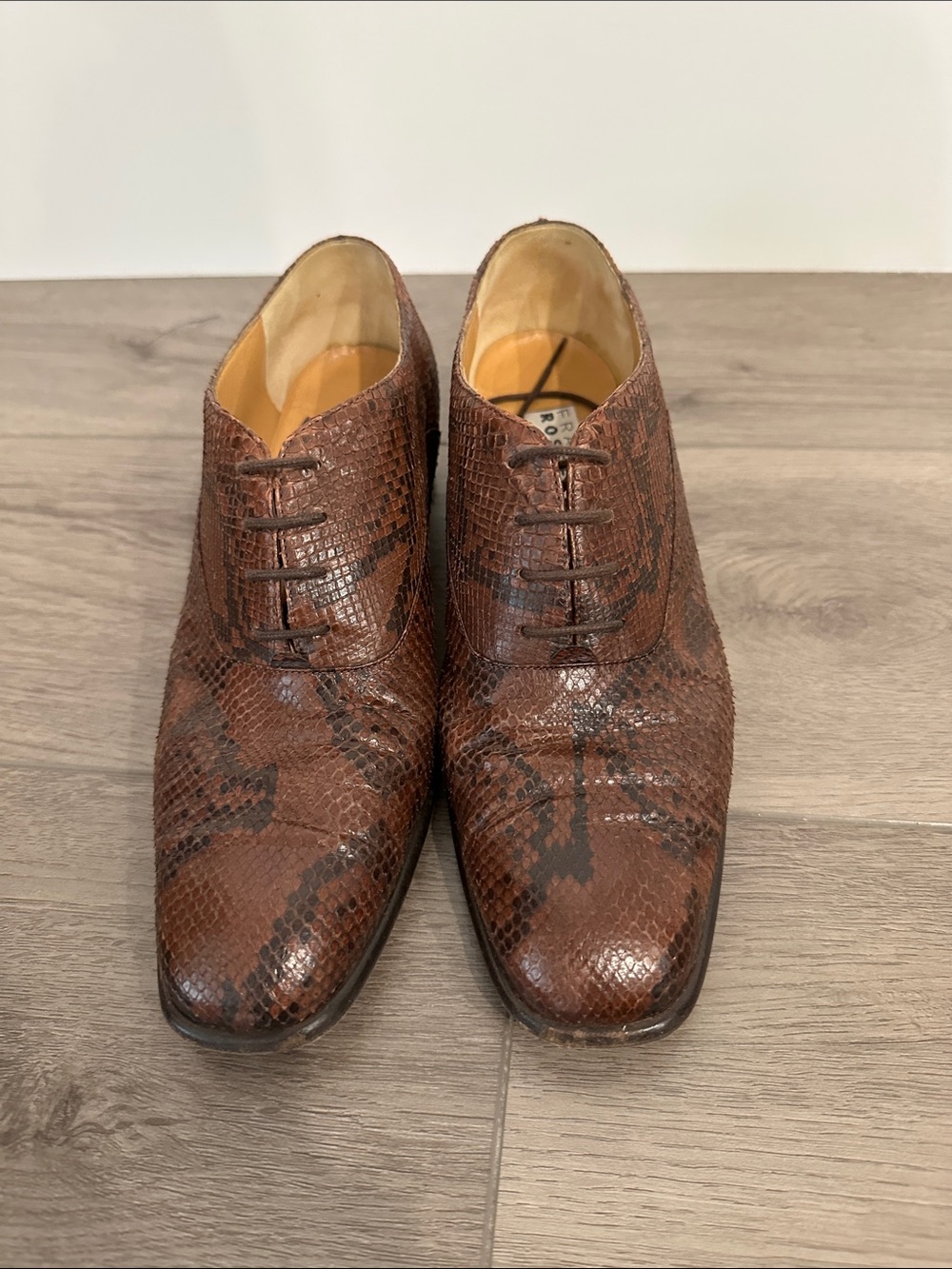 Fratelli Rossetti Brown Snake-Print Leather Derby Shoes